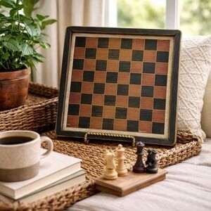 Vintage Wooden Checker/Chess  Board Decorative Game Board Rustic Farmhouse Decor